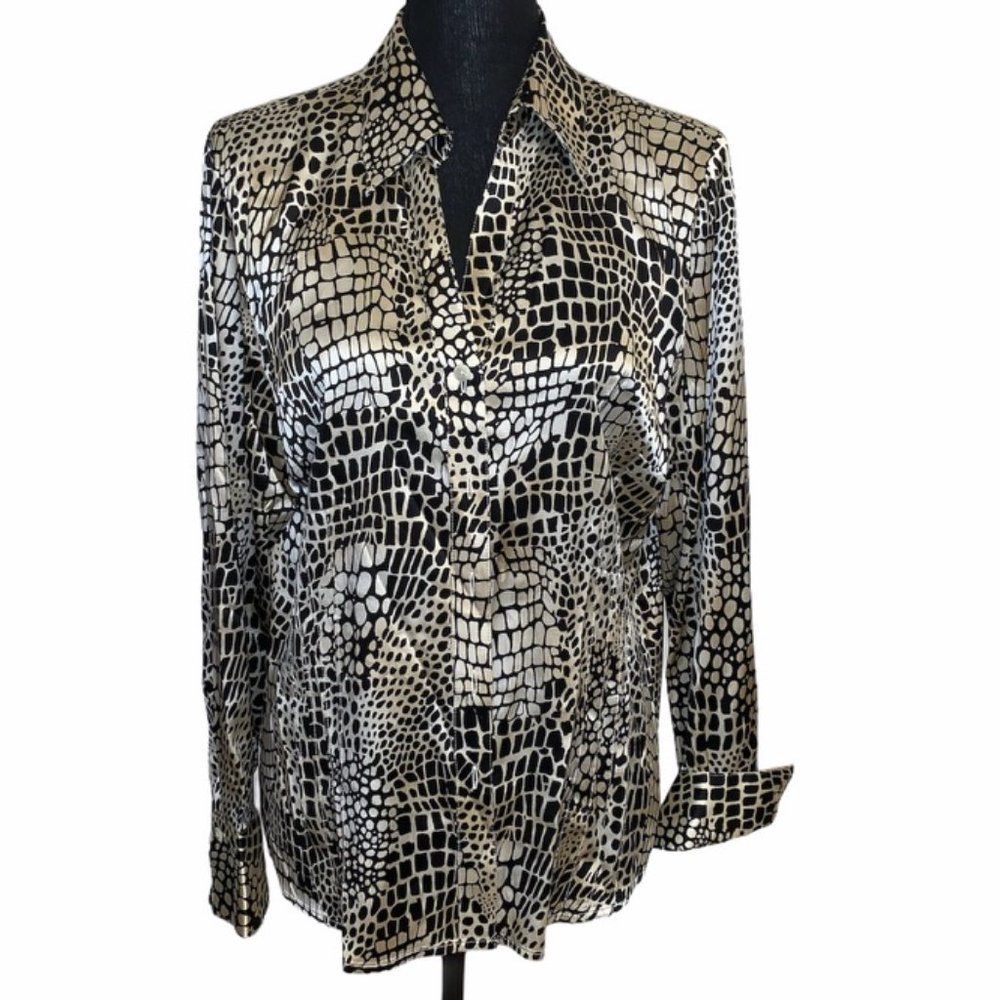 Talbots 100% Silk Snake Print Button Down Blouse